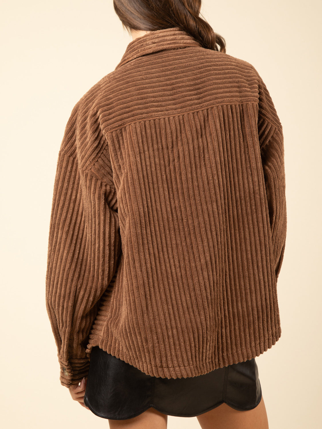 Women's Button-Up Long Sleeve Corduroy Jacket by Trendsi