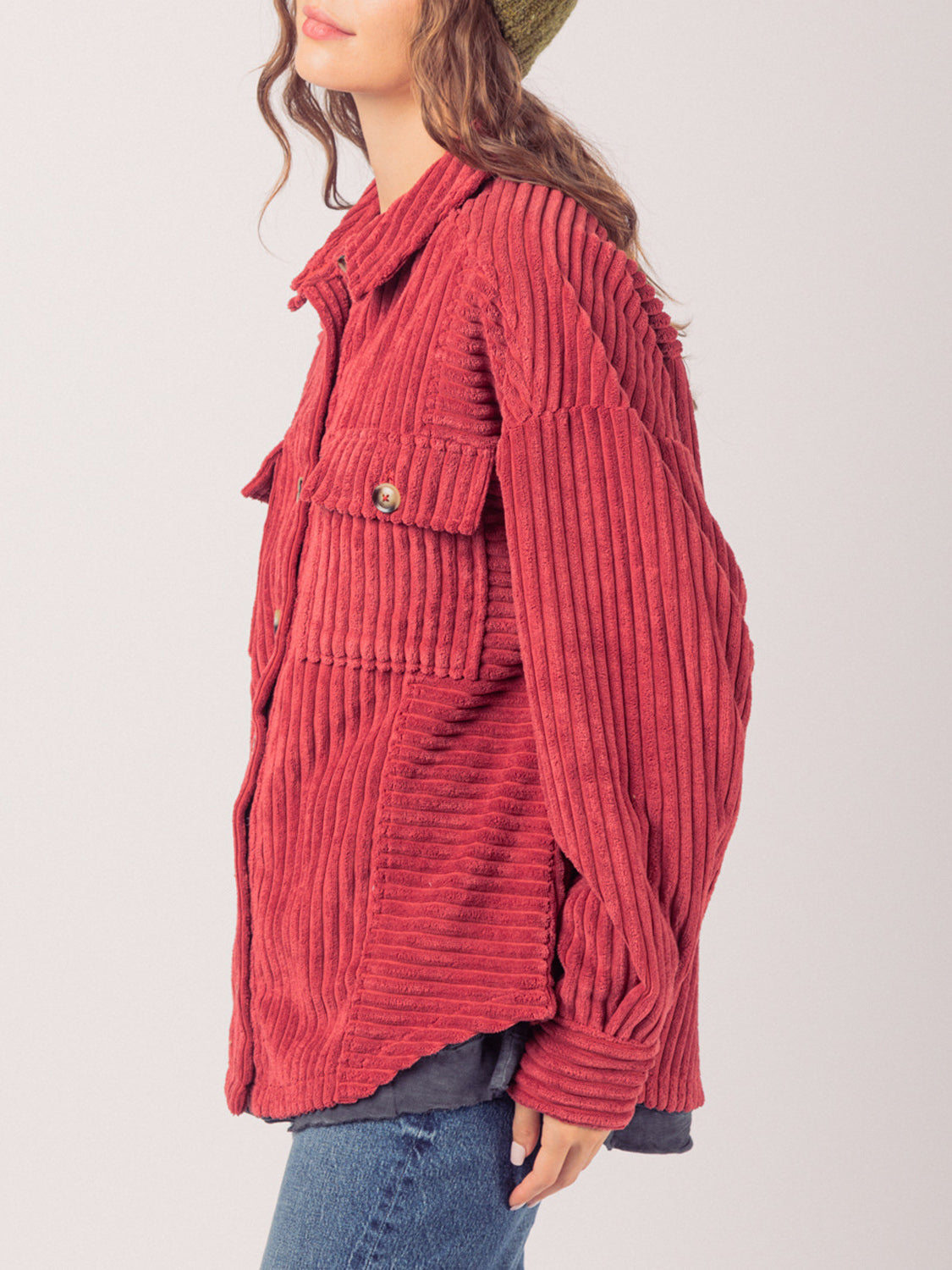 Women's Button-Up Long Sleeve Corduroy Jacket by Trendsi