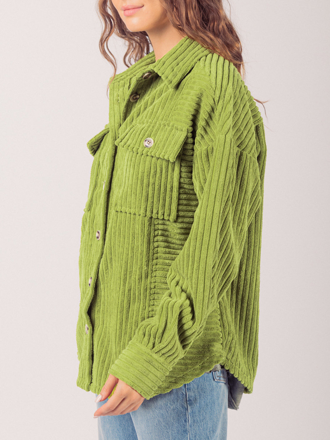 Women's Button-Up Long Sleeve Corduroy Jacket by Trendsi
