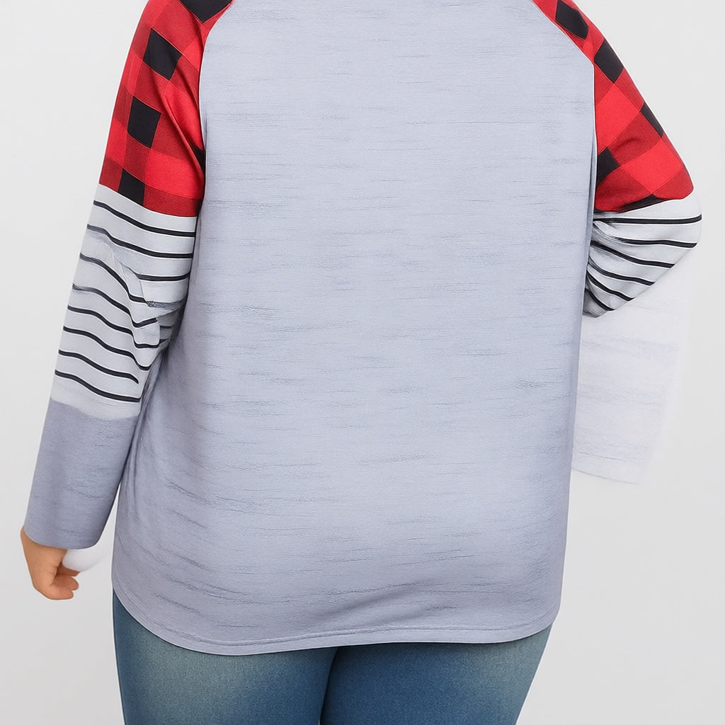 Plus Size Christmas Tree Plaid Round Neck Long Sleeve T-Shirt by Trendsi