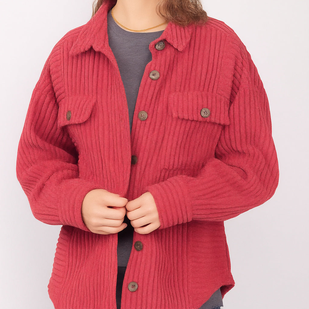 Women's Button-Up Long Sleeve Corduroy Jacket by Trendsi