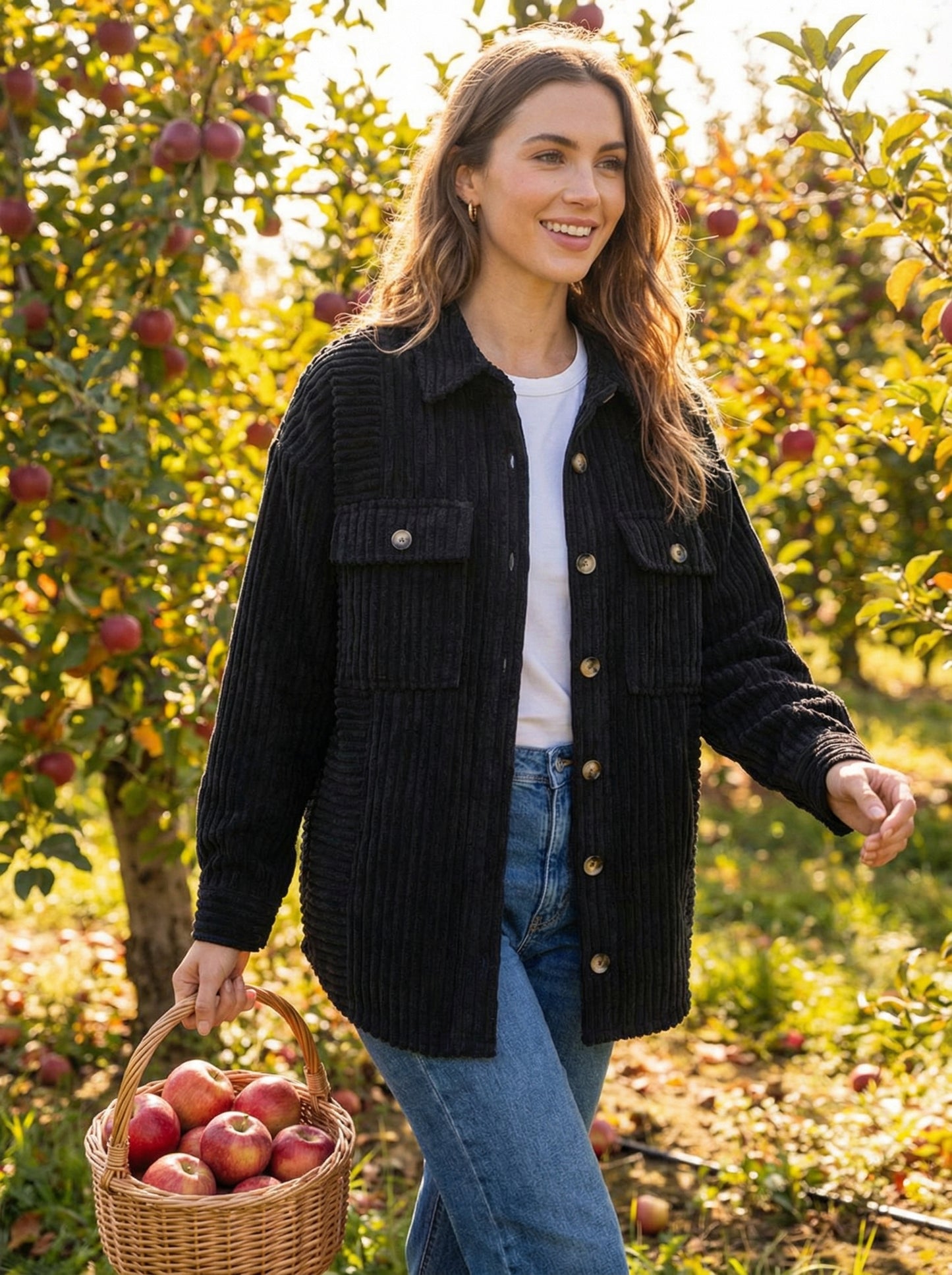 Women's Button-Up Long Sleeve Corduroy Jacket by Trendsi