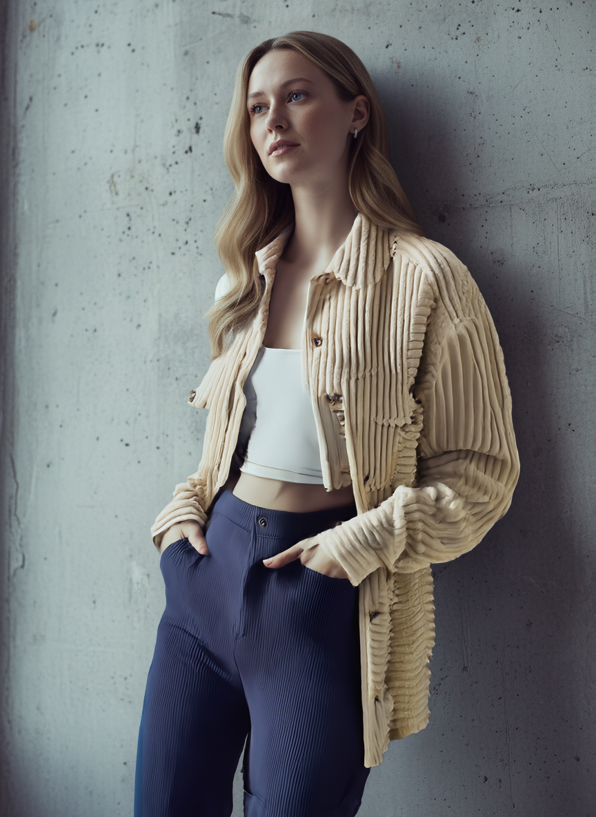 Women's Button-Up Long Sleeve Corduroy Jacket by Trendsi